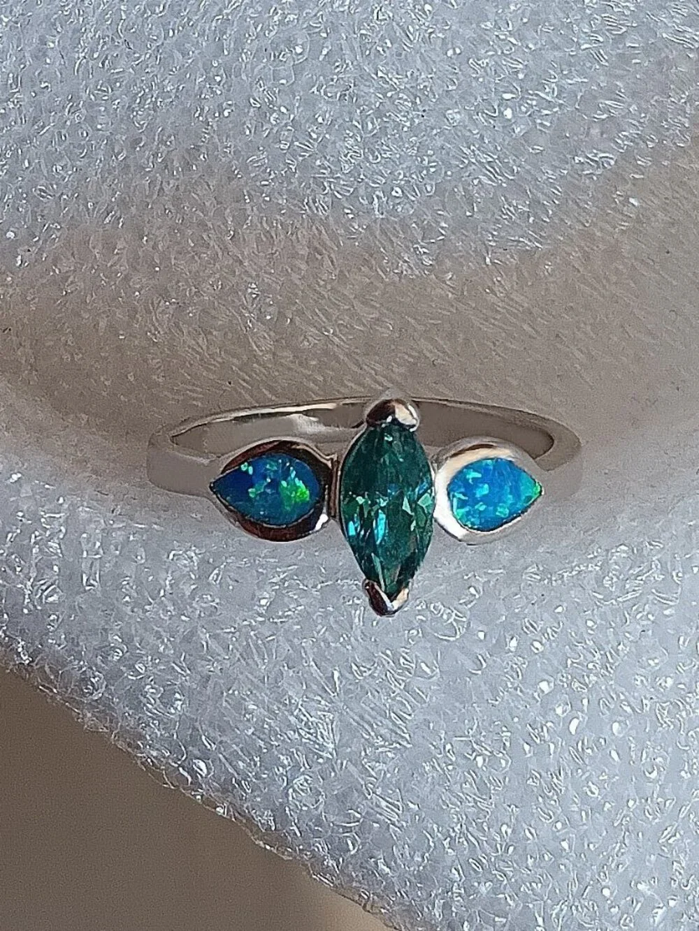 New - Marquise Cut London Blue Topaz With Blue Fire Opal Silver Ring - Size 7